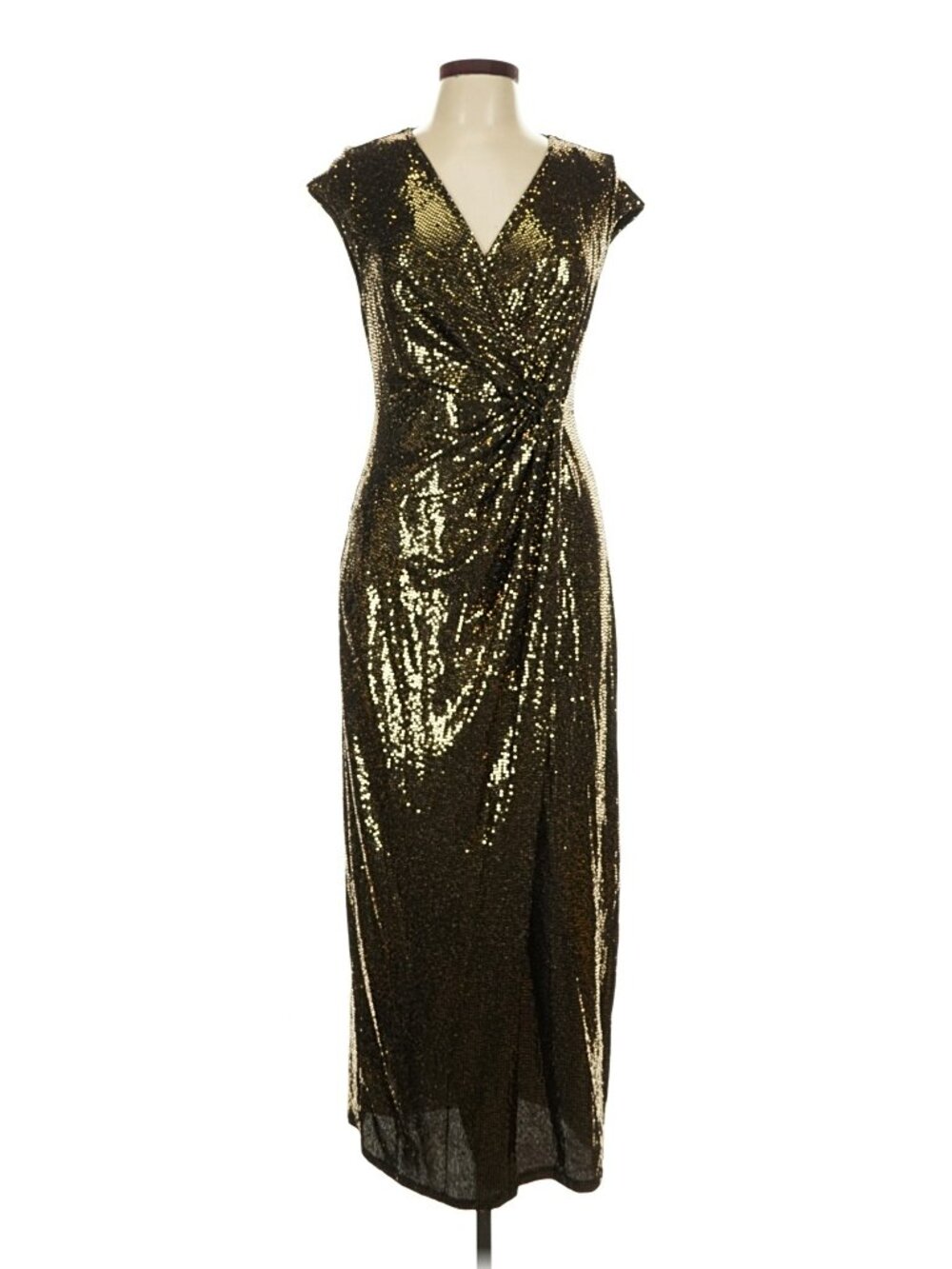 Gorgeous Liquid Gold Metallic Faux Wrap Cocktail Dress Women's Size 10